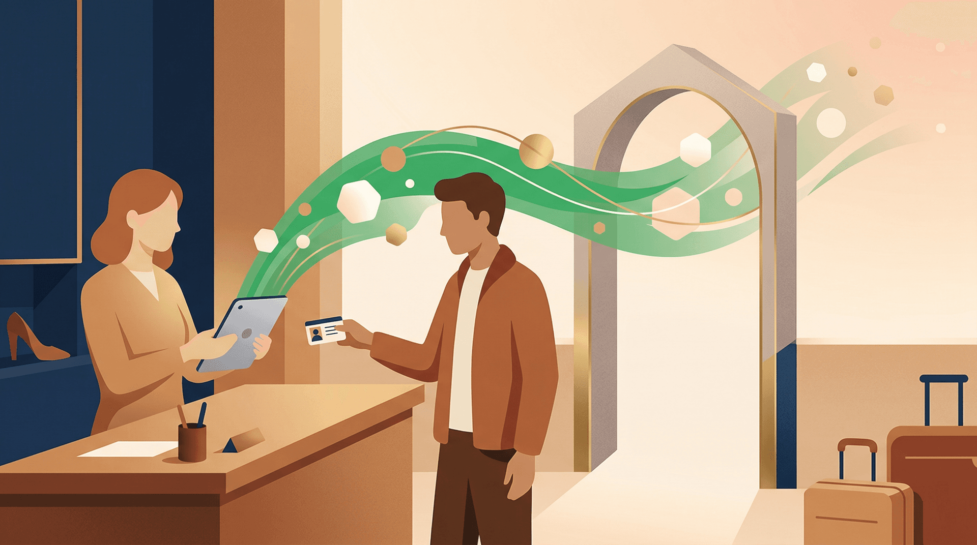 Receptionist che scansiona un documento con il tablet